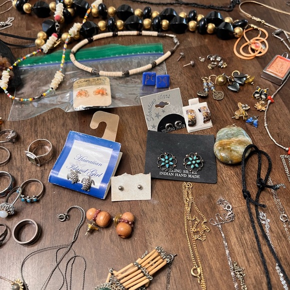 Vintage sterling silver boho turquoise shell Hawaii hippie jewelry bundle - Picture 10 of 11